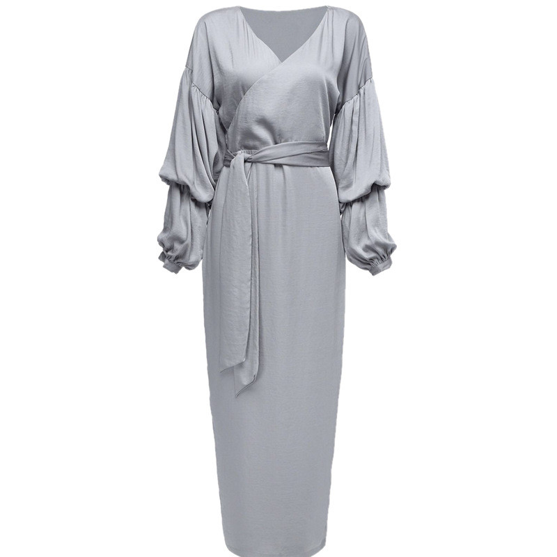 Spot large bubble sleeve V-neck Muslim dress