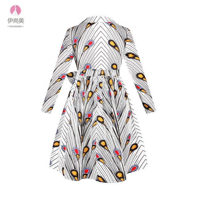 Design V-neck long sleeve printed medium and long loose summer African ladies dress