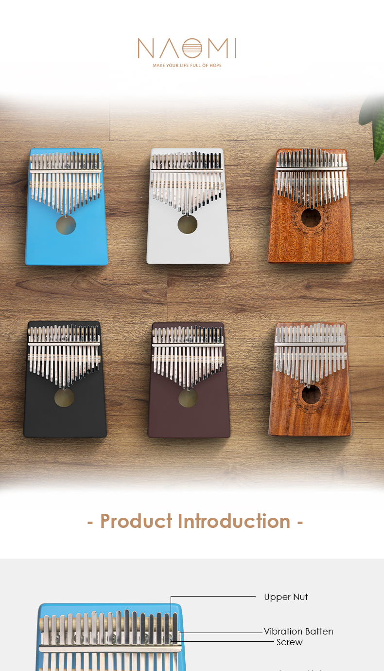 Black solid wood mini keyboard instrument with 17 keys African thumb piano