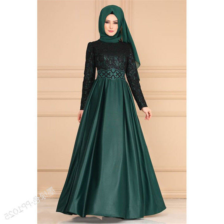 Patchwork retro Muslim style long-sleeved slim robes
