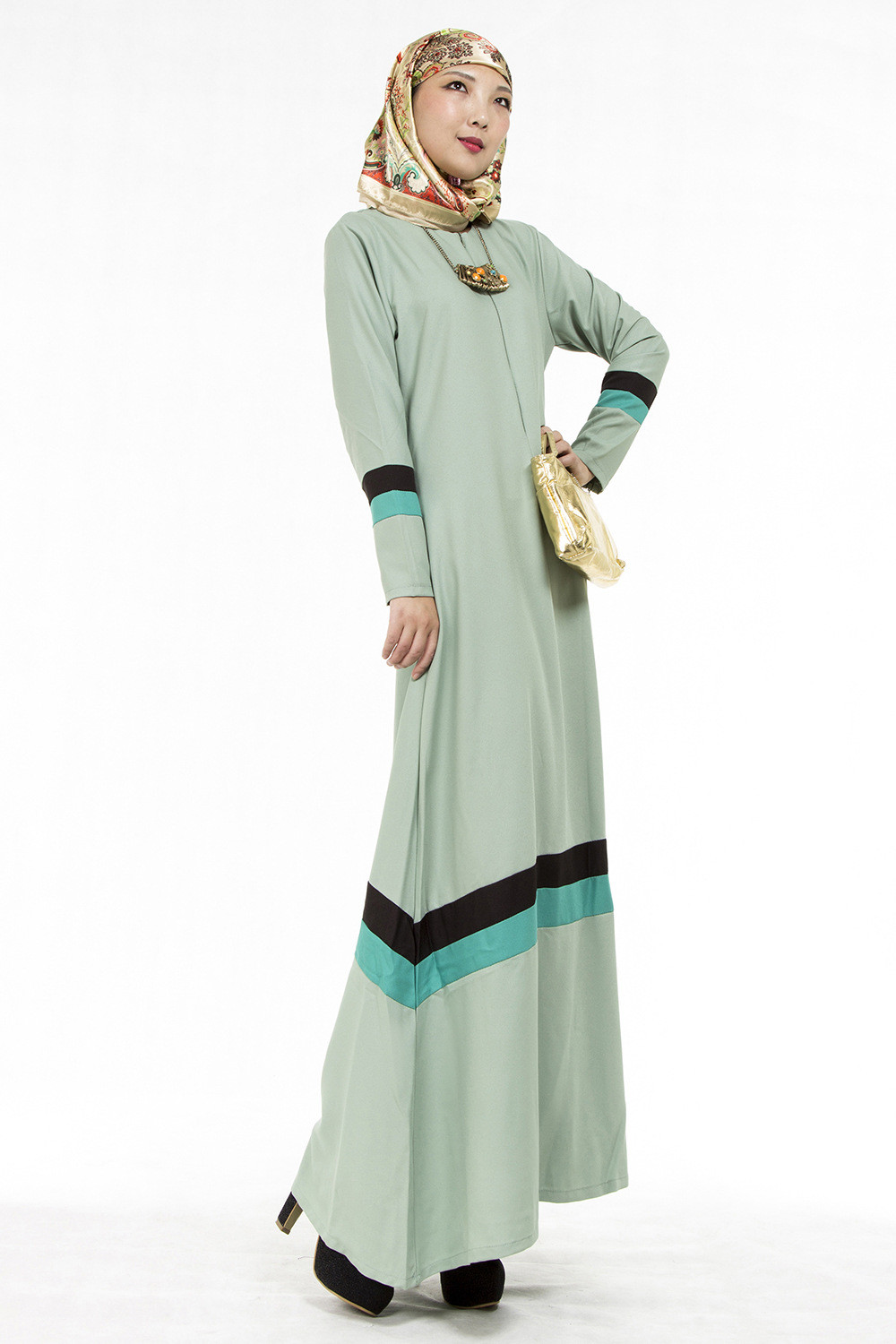 Early autumn women's wear special Muslim fashion matching color floor-length robes