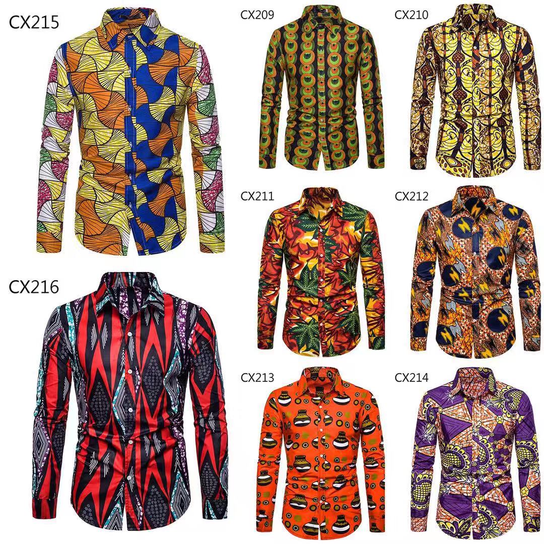 Hot printing African men long-sleeved shirt