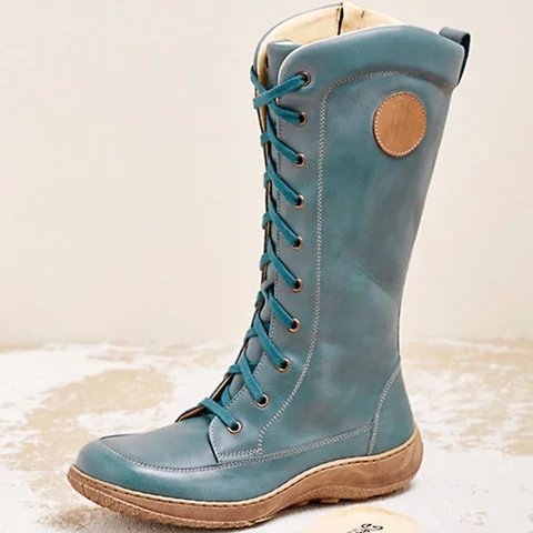 Waterproof lacing PU leather Middle East ladies boots