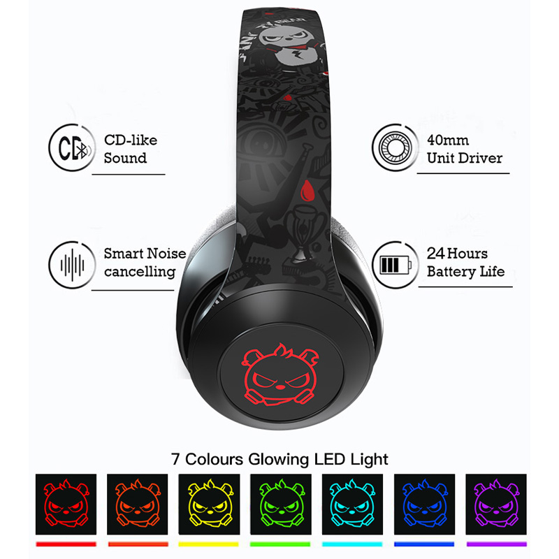 RGB changing BT noise cancelling gaming headset stereo earphone wireless bluetooth headphones 