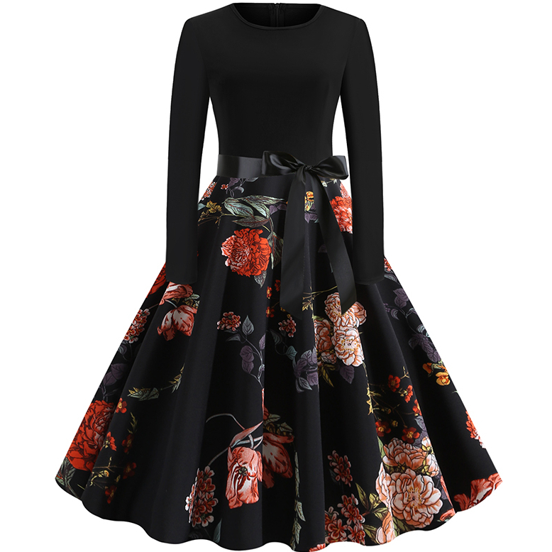 Europe and the United States new fashion wind speed to sell through printed stitching posed dress
