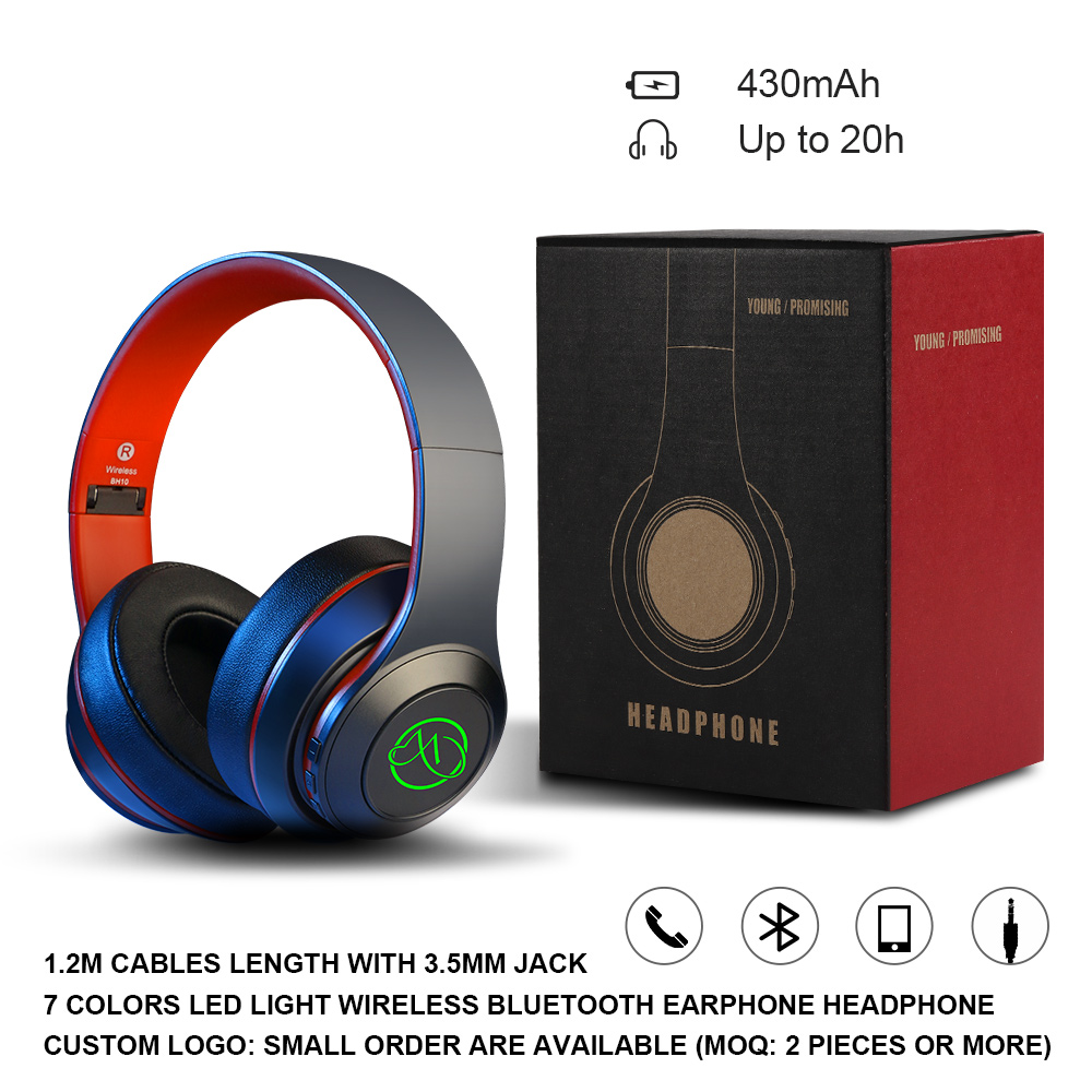 RGB changing BT noise cancelling gaming headset stereo earphone wireless bluetooth headphones 