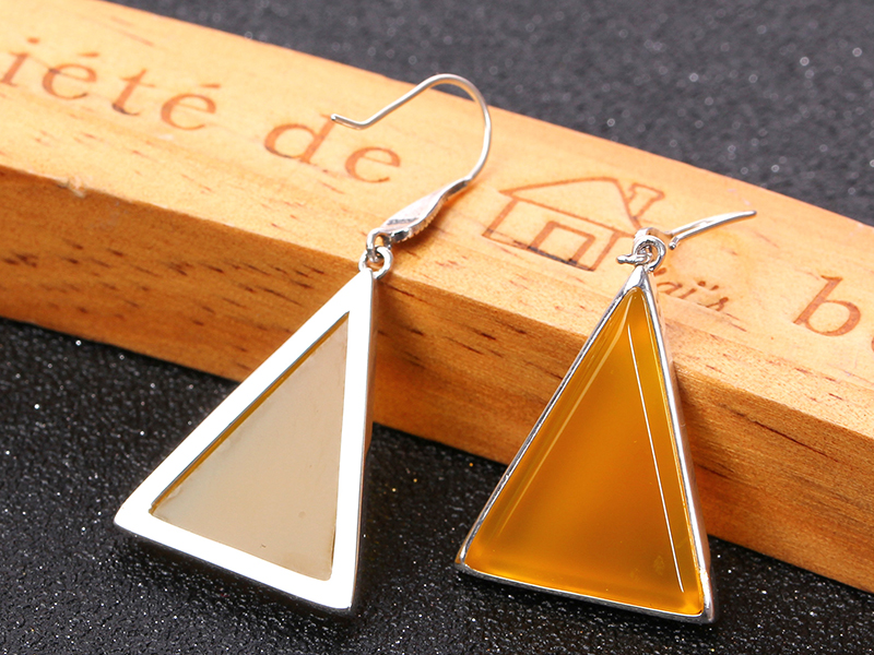 Jia Shun Tai silver jewelry handmade triangular agate earrings