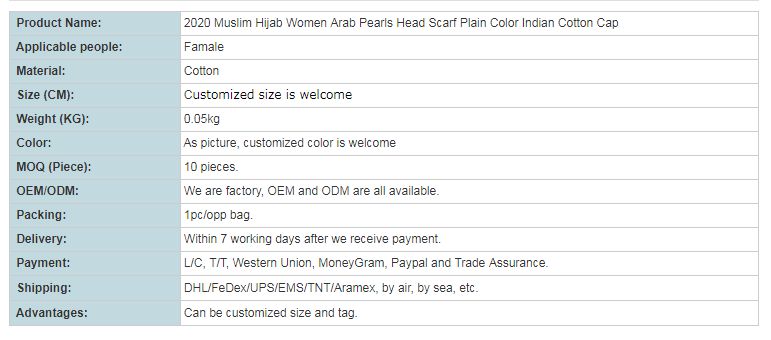 Plain pearl Arab women's cotton hat