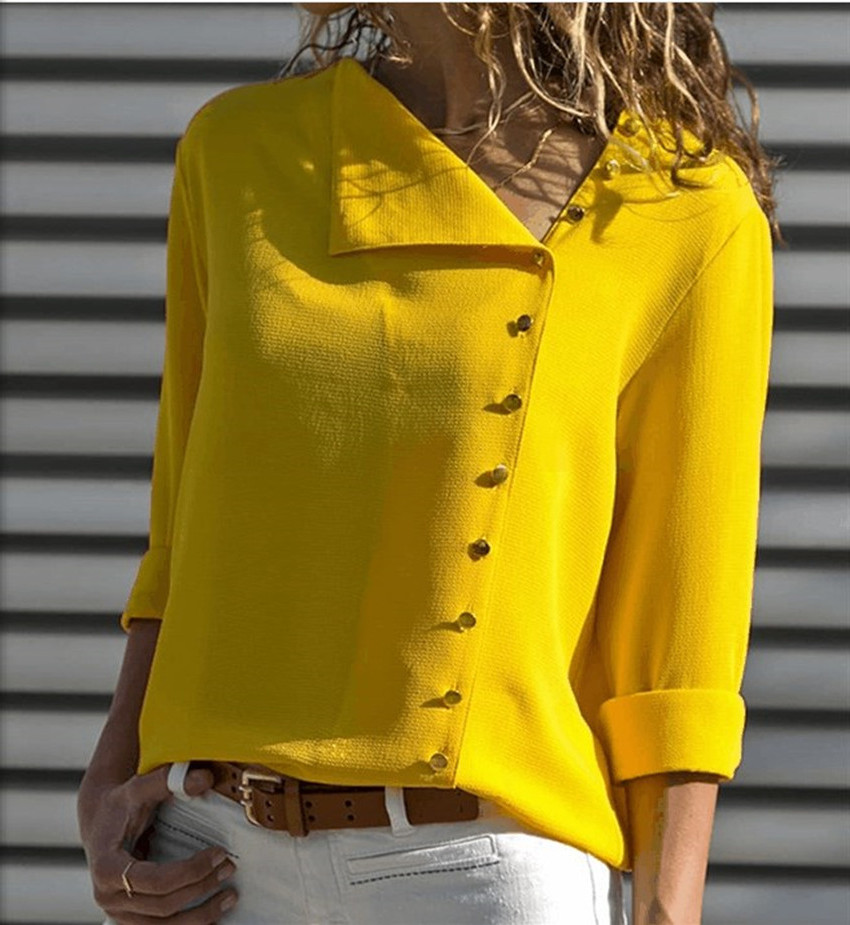 Europe and the United States hot style 6 ms color buttons irregular oblique to bring long sleeve shirts