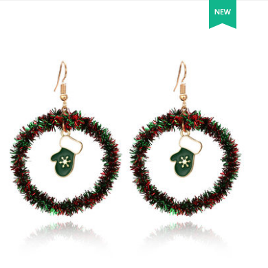Creative hand-knitted character Christmas tree sika deer earrings