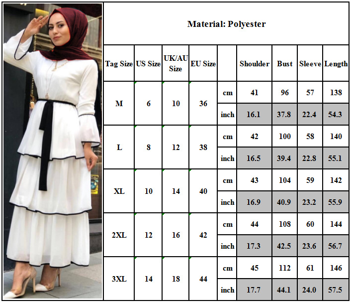 Muslim ethnic style plus-size women's dress Arabian fashion cake dress Dubai ankle length robe