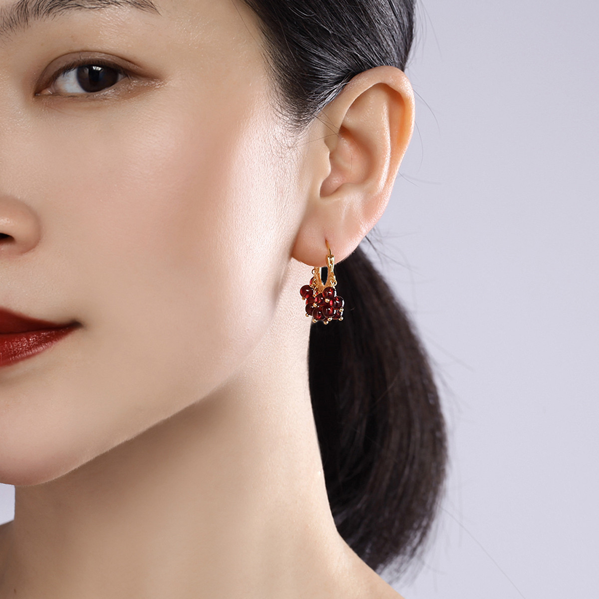 New European and American handmade 18K gold plated natural gem earrings