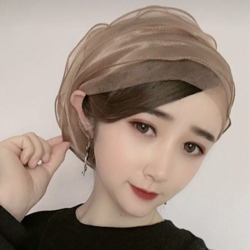 Arabic lady's hat with fashionable organza lace and high collar