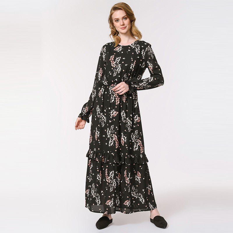 Wholesale Islamic Clothing Made in Turkey Floral Printed Long Gown Dress Women Muslim Wear Fashion Lady