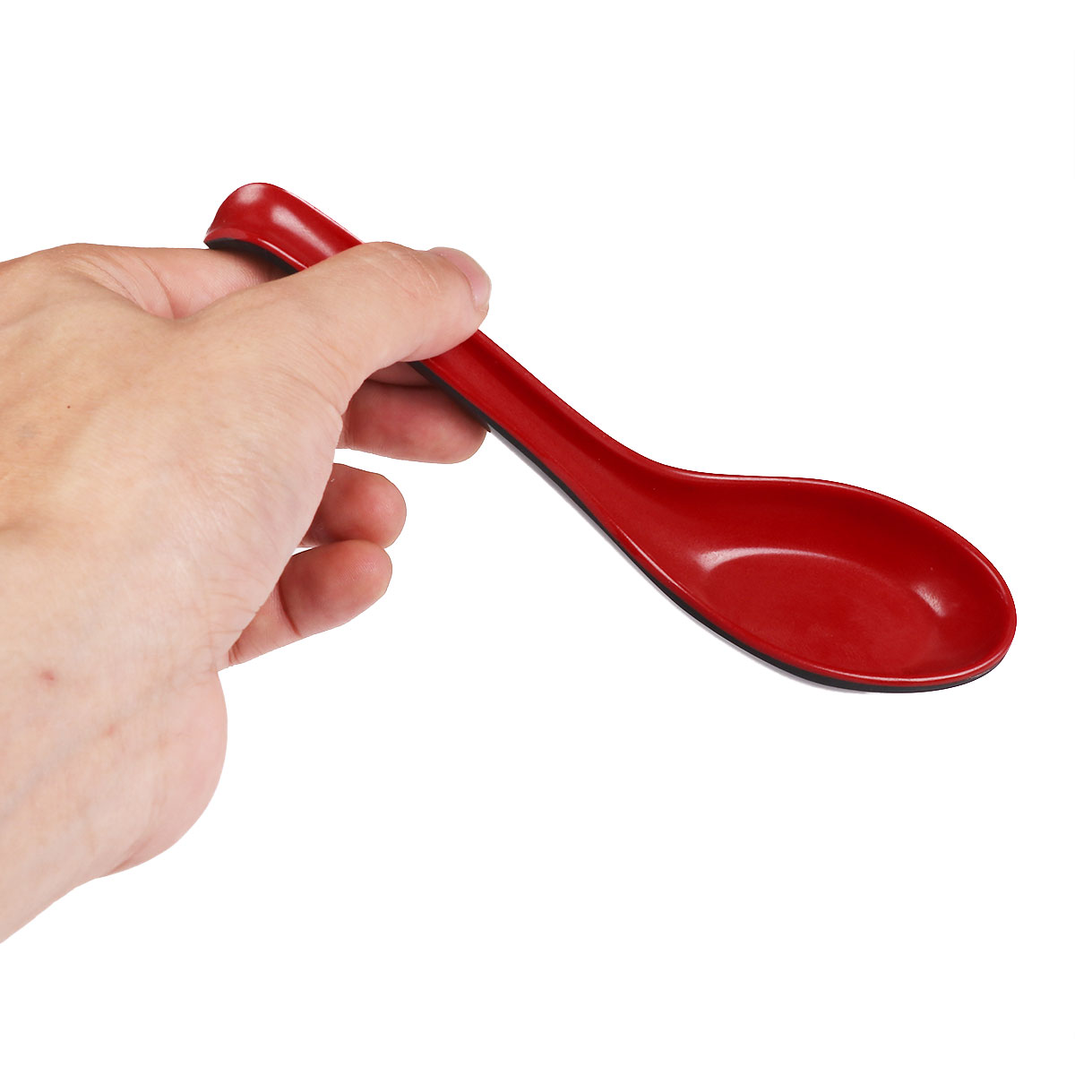 6 piece set of red and black plastic Southeast Asian spoon