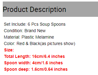 6 piece set of red and black plastic Southeast Asian spoon
