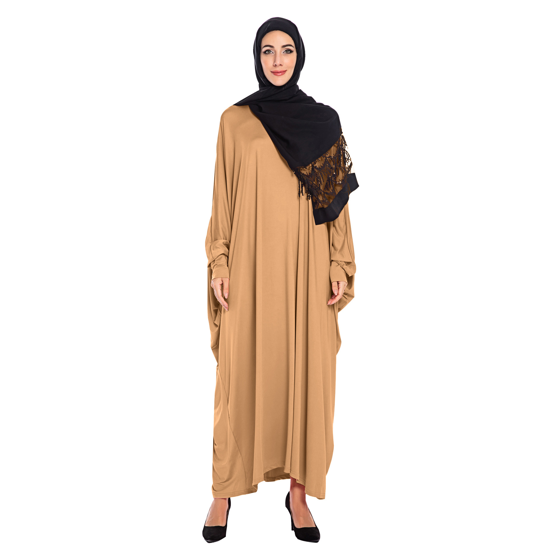 Popular leisure pure color round collar Arab women burqa