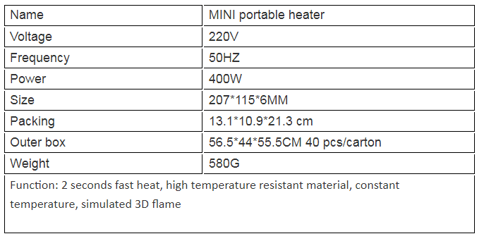 400 watts mini office home desktop 3D fire electric heater