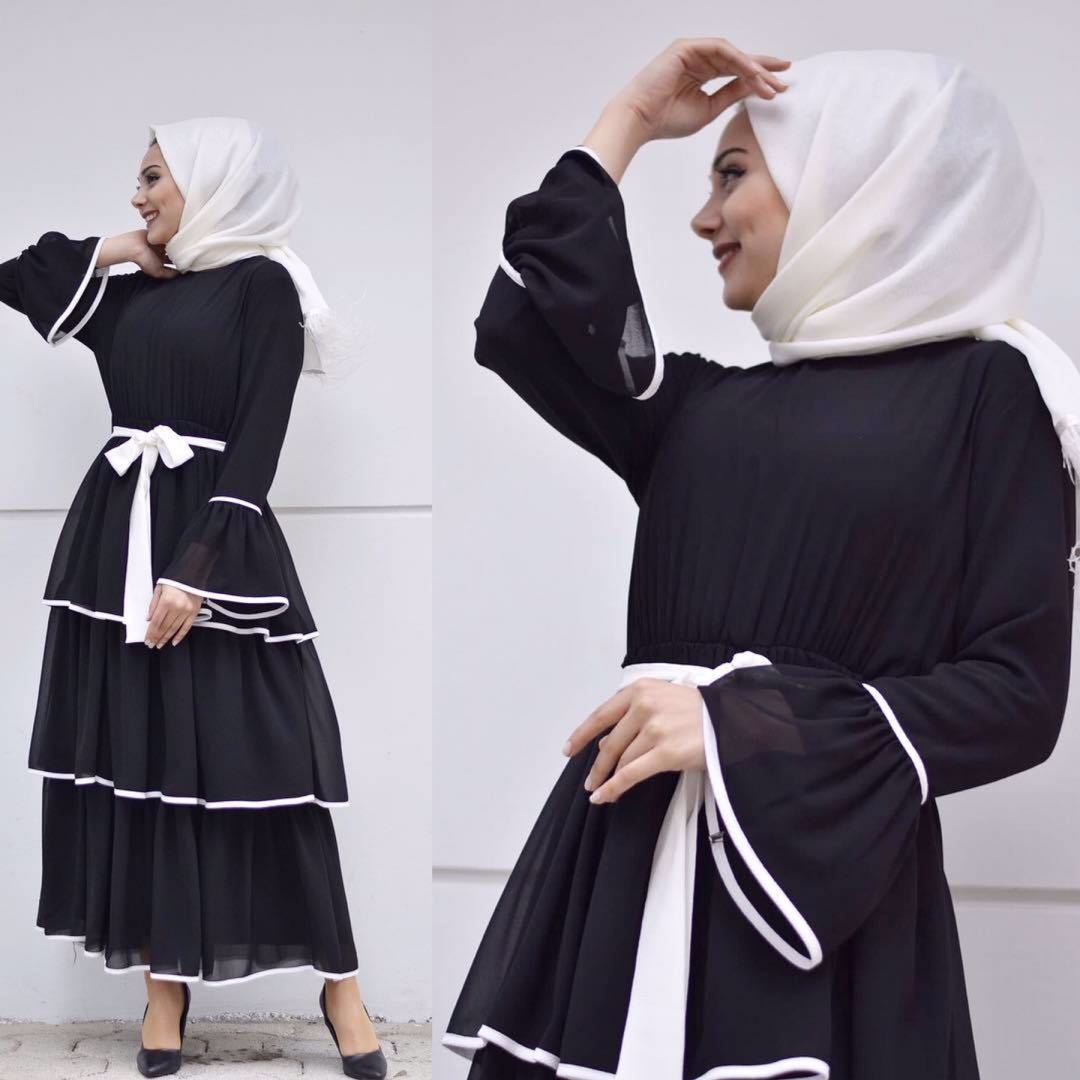 Muslim ethnic style plus-size women's dress Arabian fashion cake dress Dubai ankle length robe