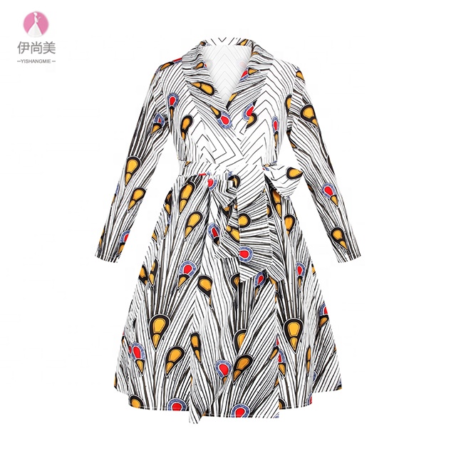 Design V-neck long sleeve printed medium and long loose summer African ladies dress