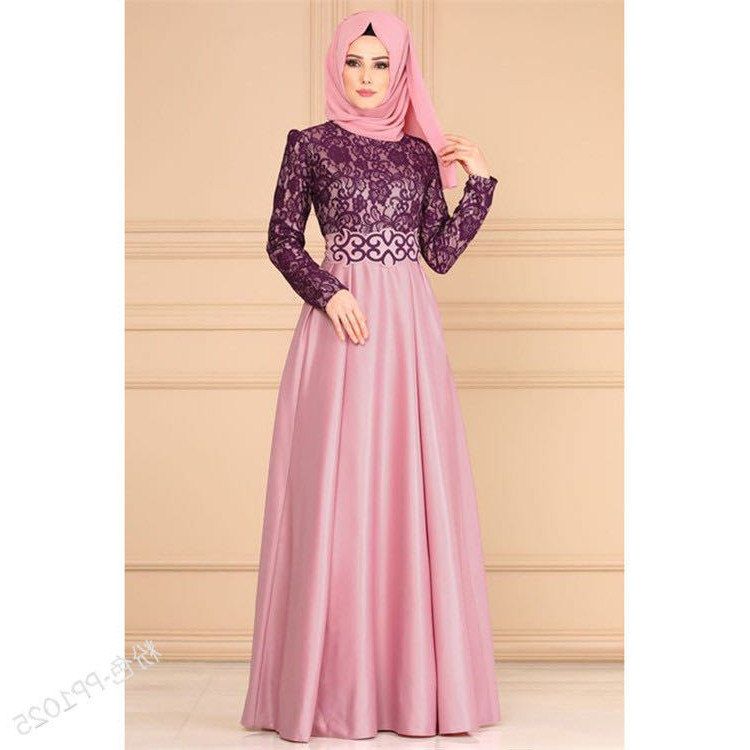 Patchwork retro Muslim style long-sleeved slim robes