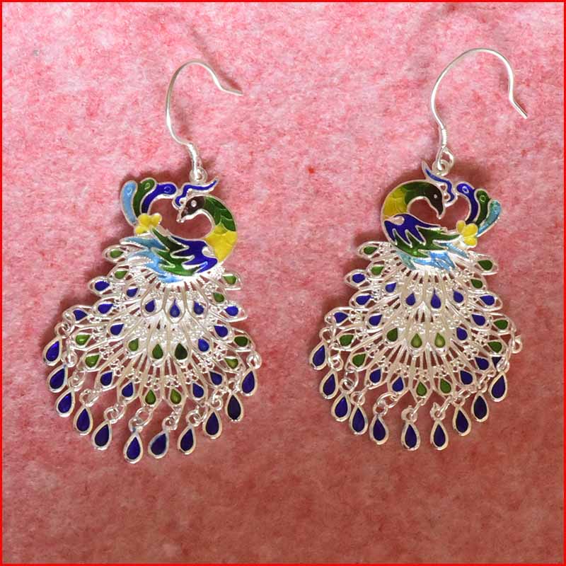 Colorful cloisonne peacock earrings