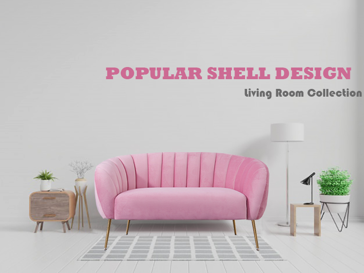 Hot selling living room shell pink velvet Thailand sofa