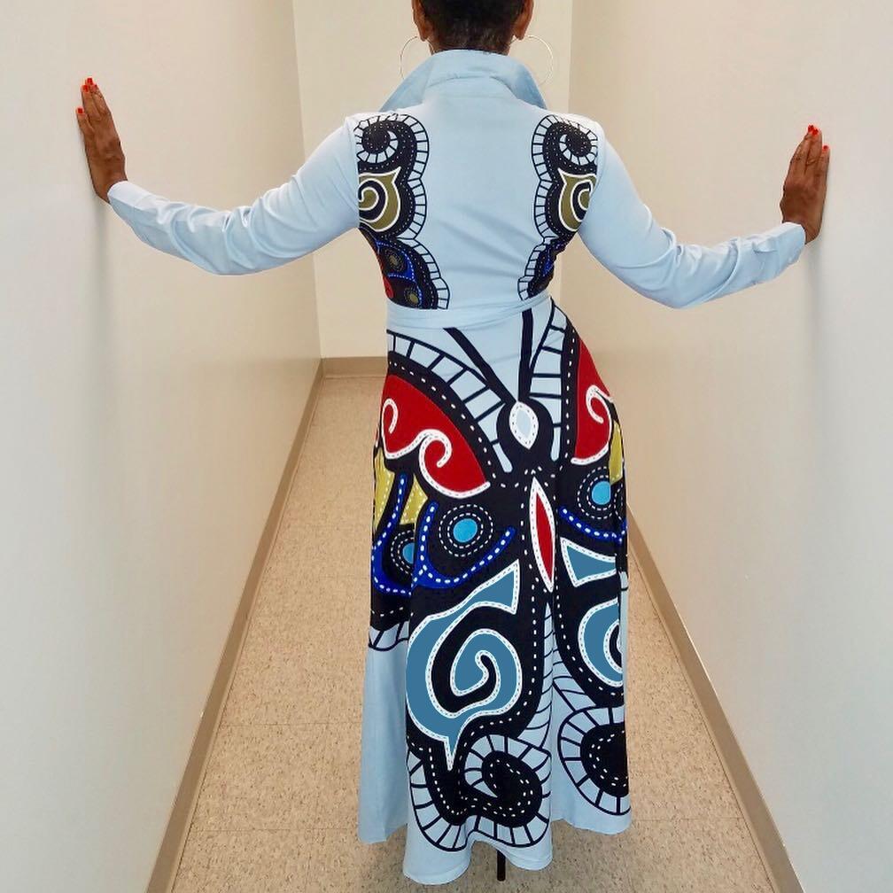 Wholesale Traditional Long Sleeve High Waist Maxi African Printed Party Women Dress