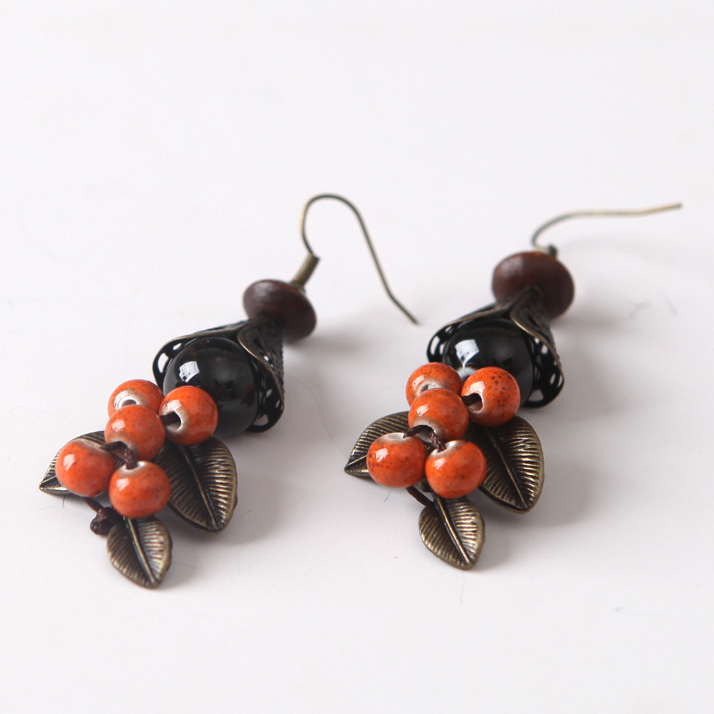 Jingdezhen jewelry handmade ethnic wind ceramic earrings