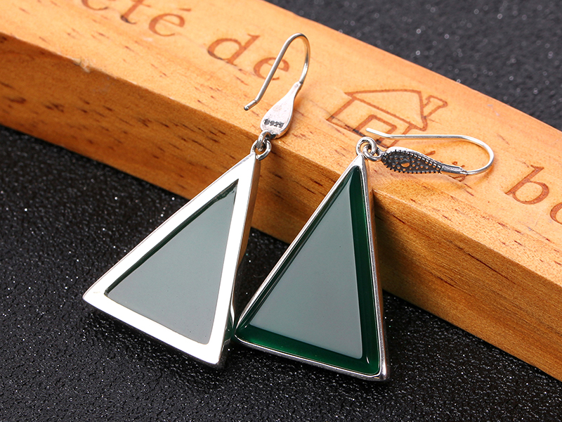 Jia Shun Tai silver jewelry handmade triangular agate earrings