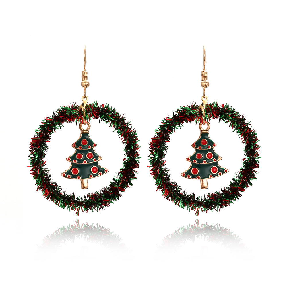 Creative hand-knitted character Christmas tree sika deer earrings