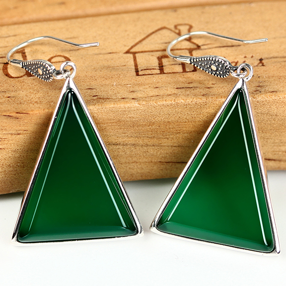 Jia Shun Tai silver jewelry handmade triangular agate earrings