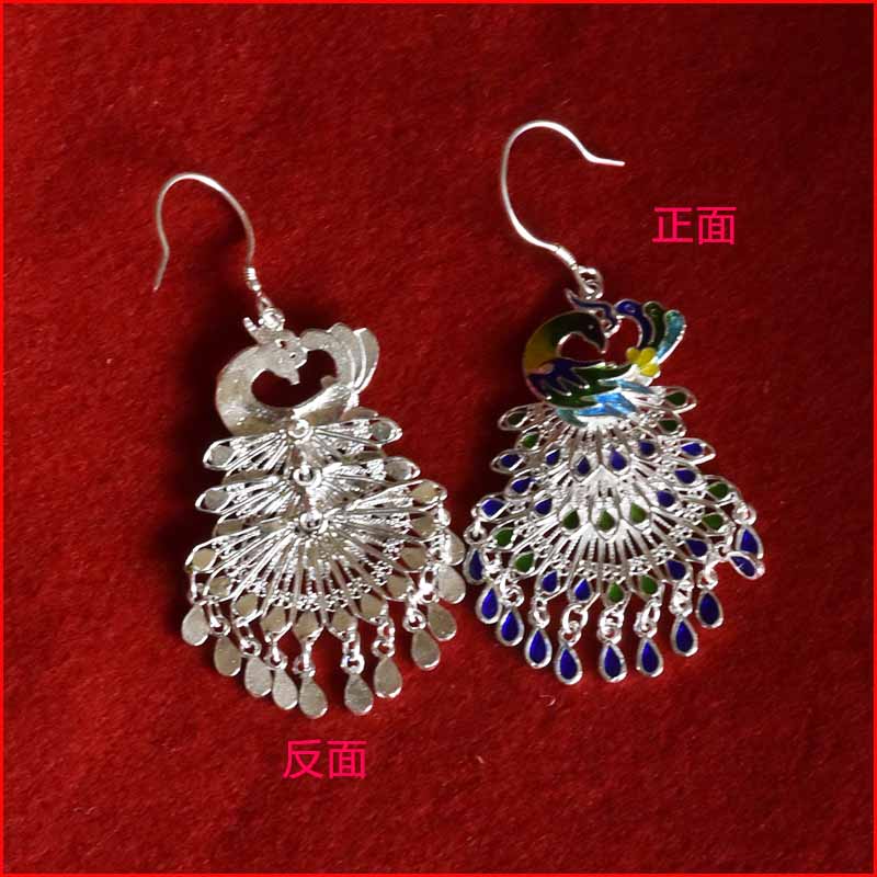 Colorful cloisonne peacock earrings
