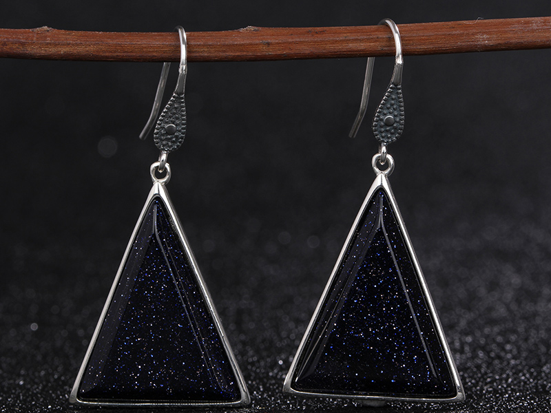 Jia Shun Tai silver jewelry handmade triangular agate earrings