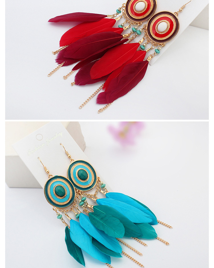 Fashion Bohemia disc feather tassel earrings