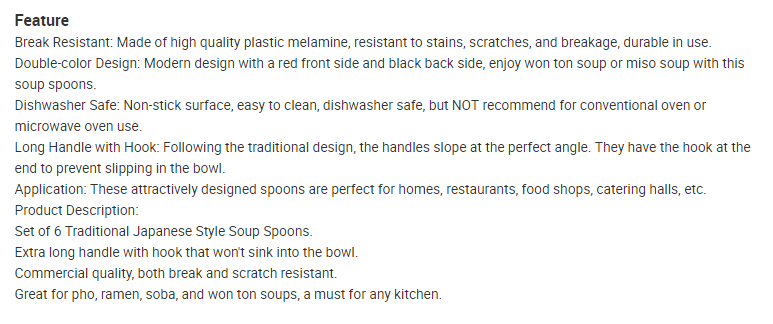 6 piece set of red and black plastic Southeast Asian spoon
