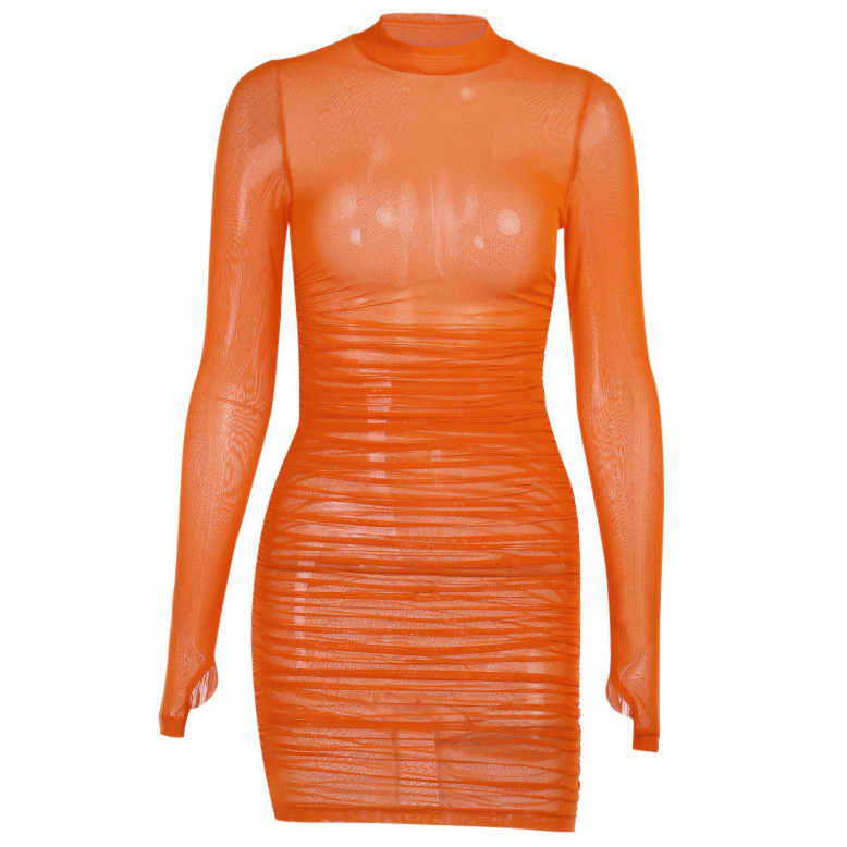 Europe and the United States super fire sexy mesh perspective one-step fashion dress