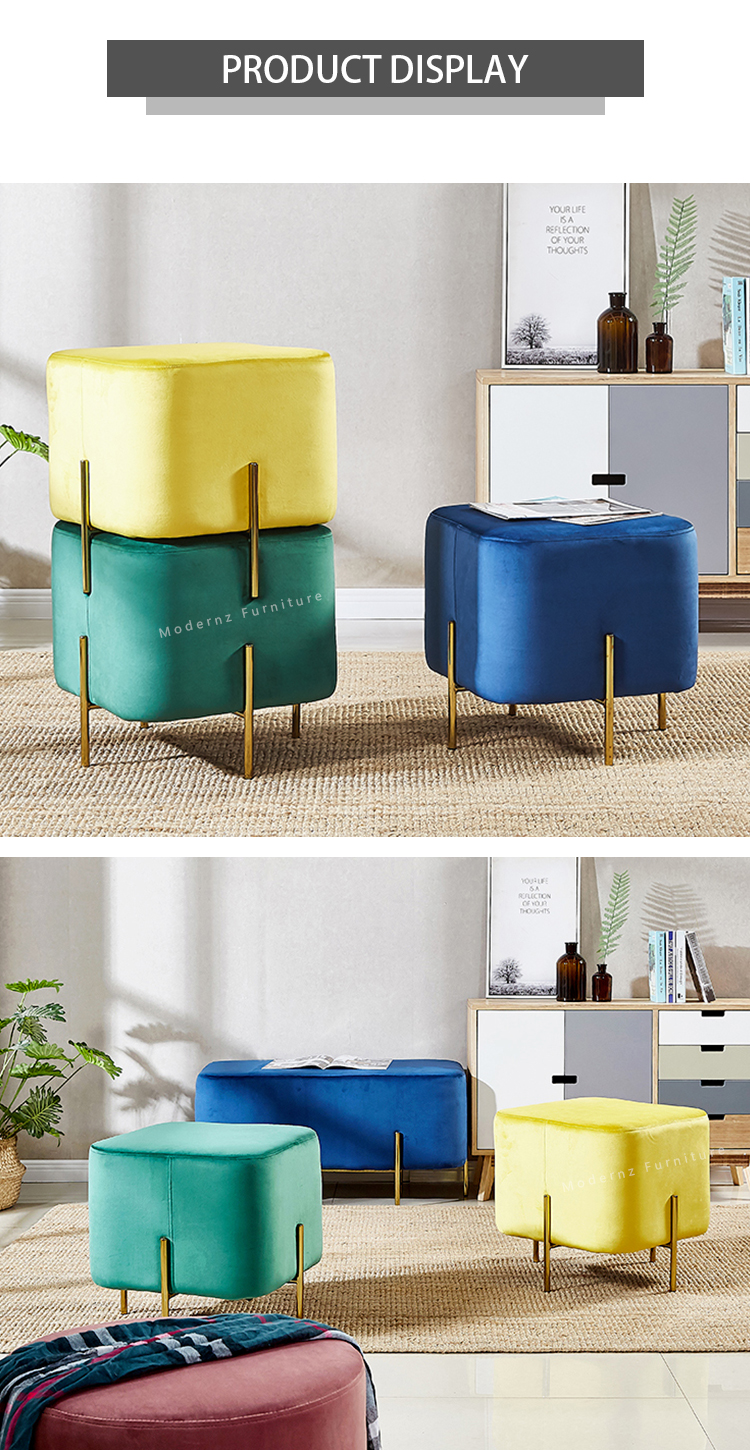 Contemporary square module velvet Thailand makeup stool
