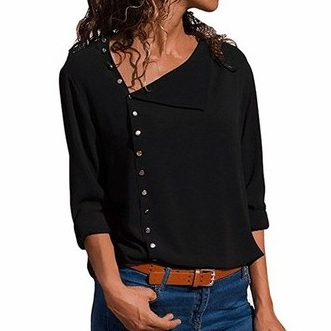 Europe and the United States hot style 6 ms color buttons irregular oblique to bring long sleeve shirts
