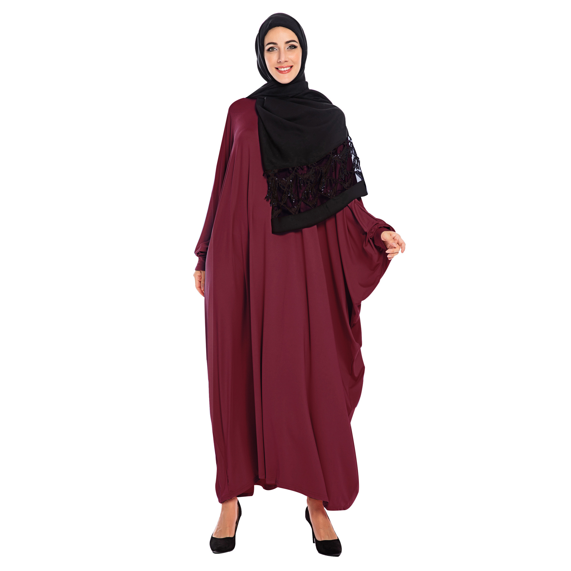 Popular leisure pure color round collar Arab women burqa