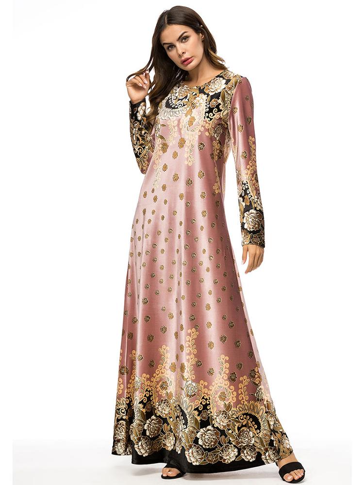 Turkish robe kimono long sleeve fashion boutique print swing skirt