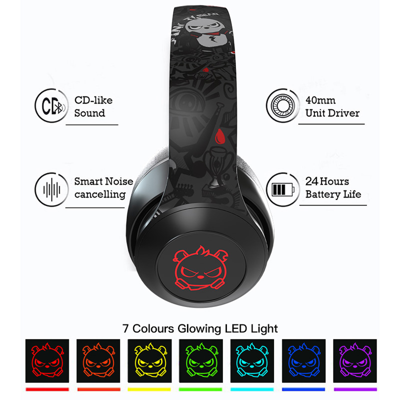 RGB changing BT noise cancelling gaming headset stereo earphone wireless bluetooth headphones