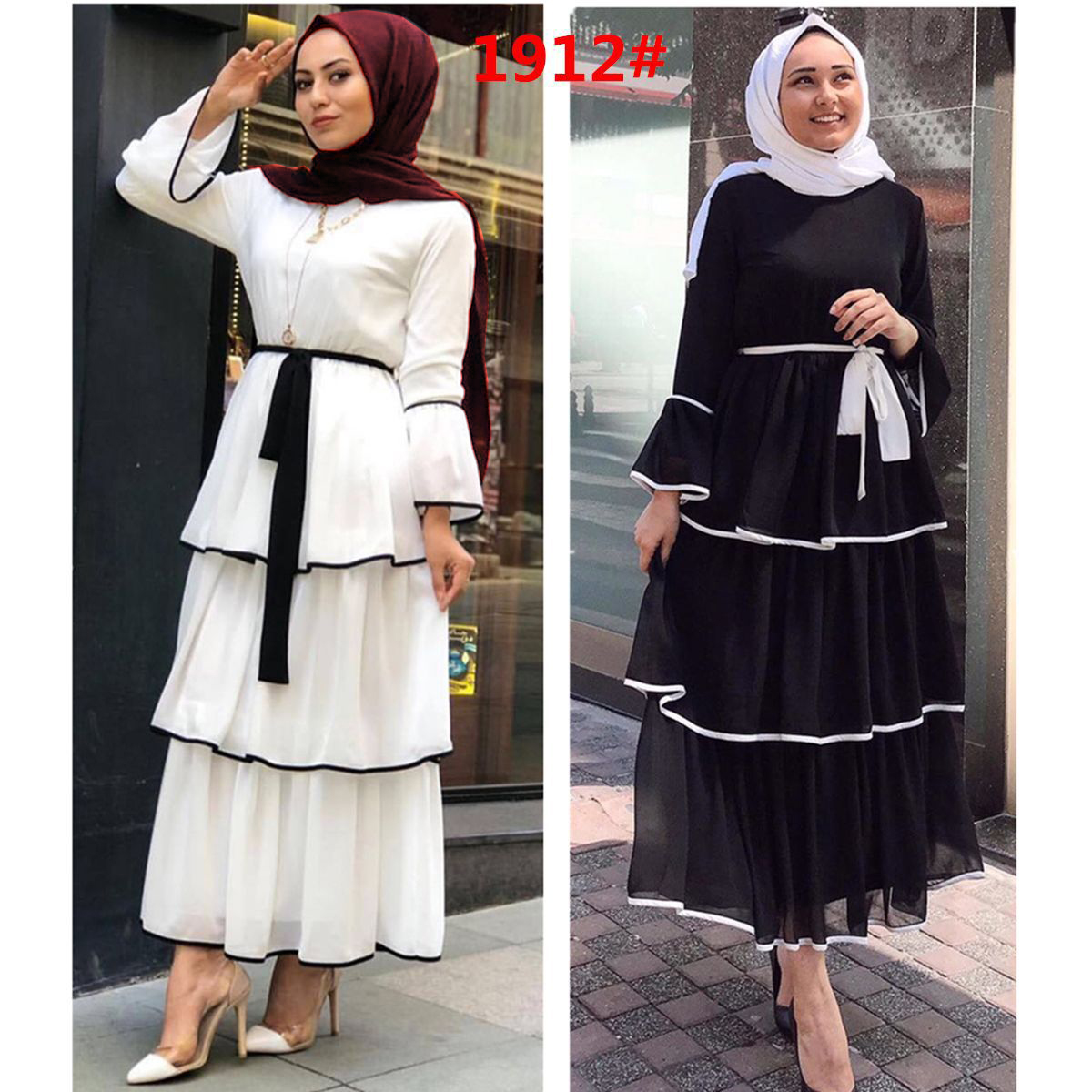 Muslim ethnic style plus-size women's dress Arabian fashion cake dress Dubai ankle length robe