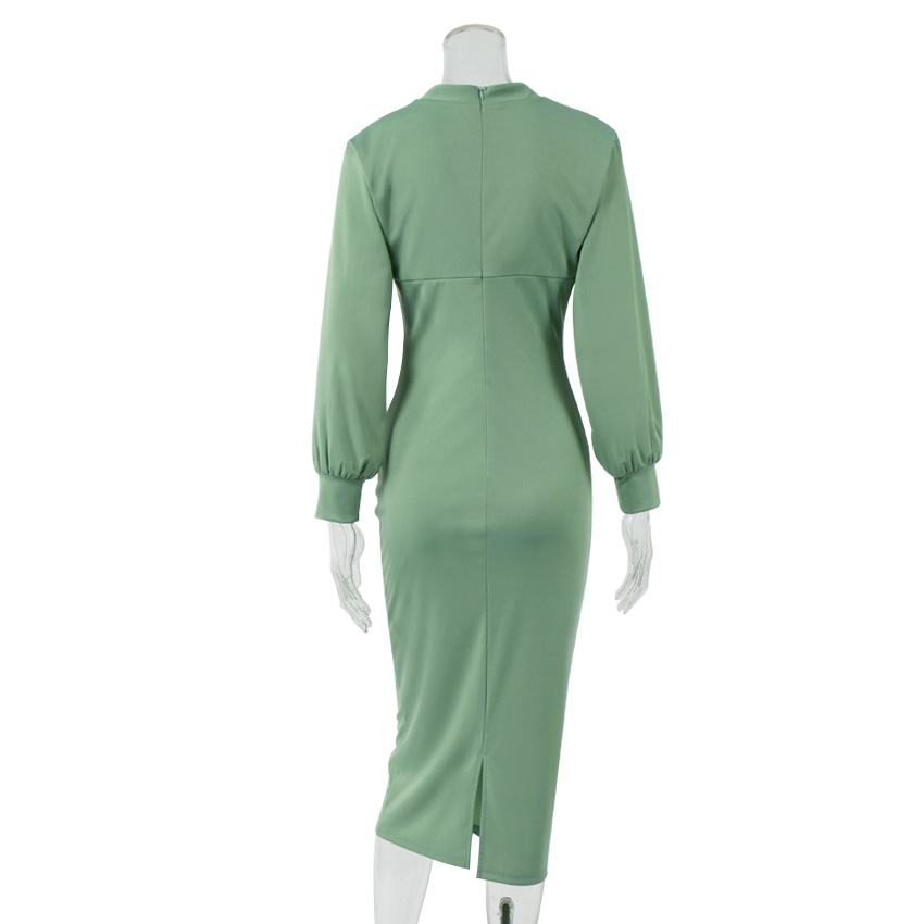 Europe and the United States early autumn new drape design sense show figure long sleeve dress