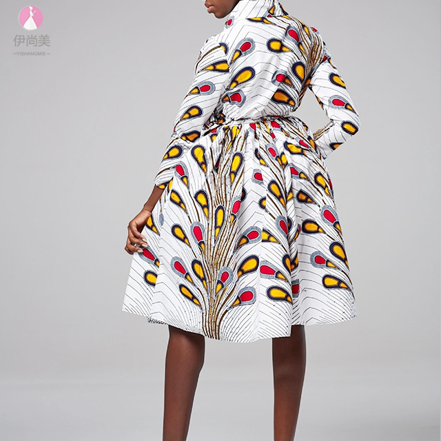 Design V-neck long sleeve printed medium and long loose summer African ladies dress