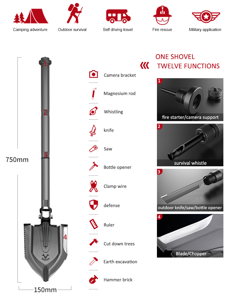 Zune Lotoo Spark proof multifunction military shovel spade for outdoor survival hiking camping