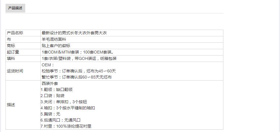 最新设计的男式长冬大衣
