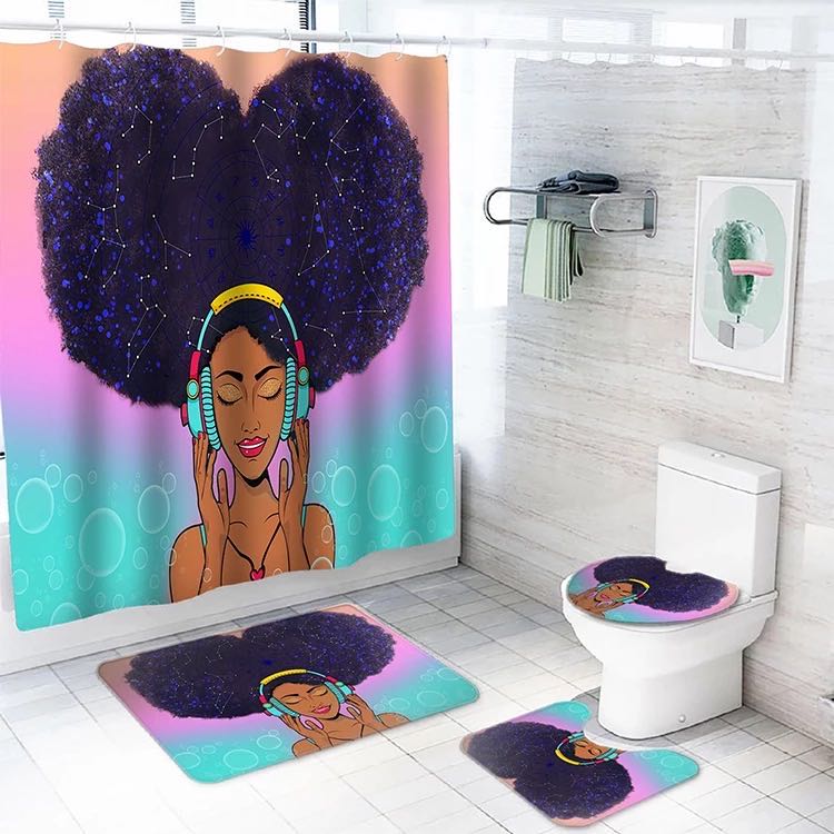 African woman fabric polyester waterproof shower curtain