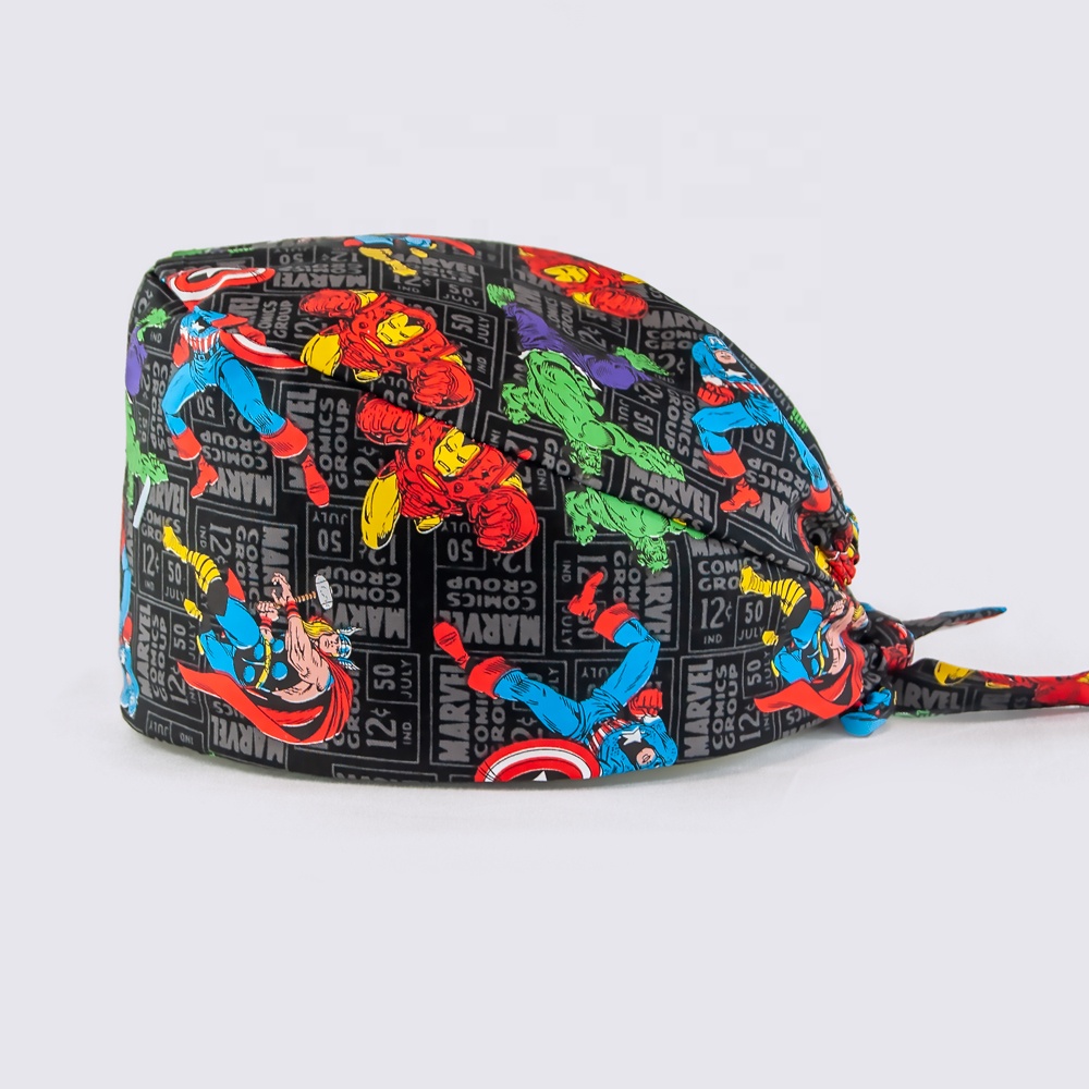 New super hero printed cotton frosted with button surgery medical cap