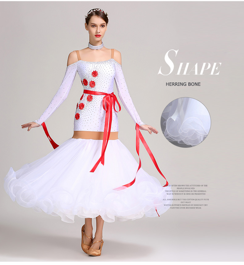 Social Dance Dress White Ballroom Dance Competition Dresses Lyrical Dance wear Waltz Dancing Costumes